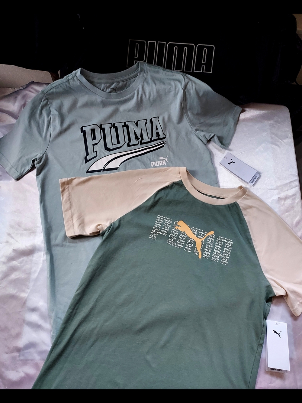 Women's Puma Two-Tone Logo Tee Bundle Set in Sage Green & Cream